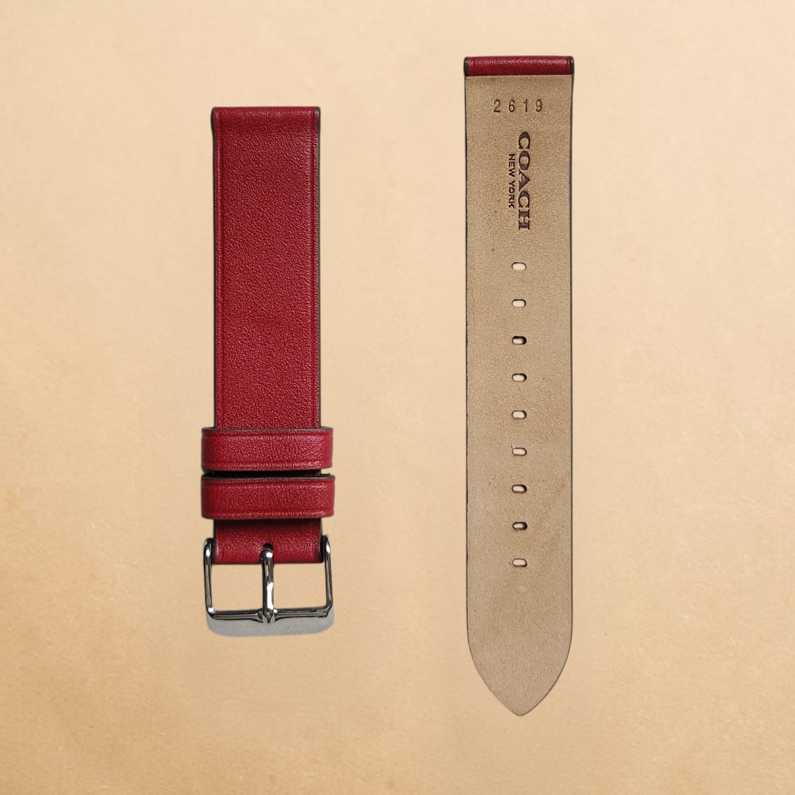 005 Coach New York Deep Red Genuine Leather 18mm Strap - Image 2