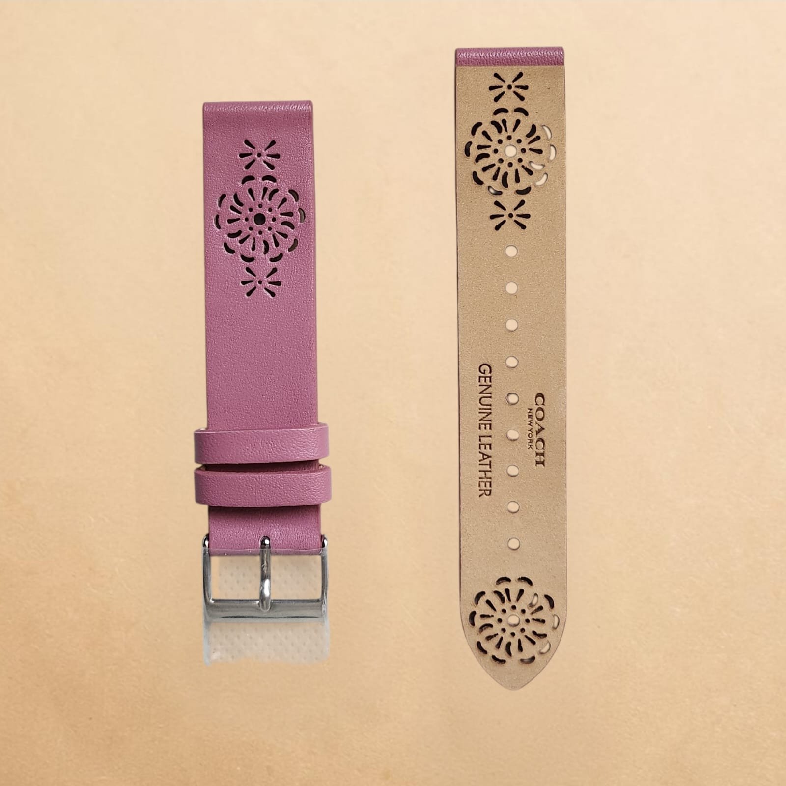 005 Coach New York Tea Pink Engraved Genuine Leather 18mm Strap - Image 2