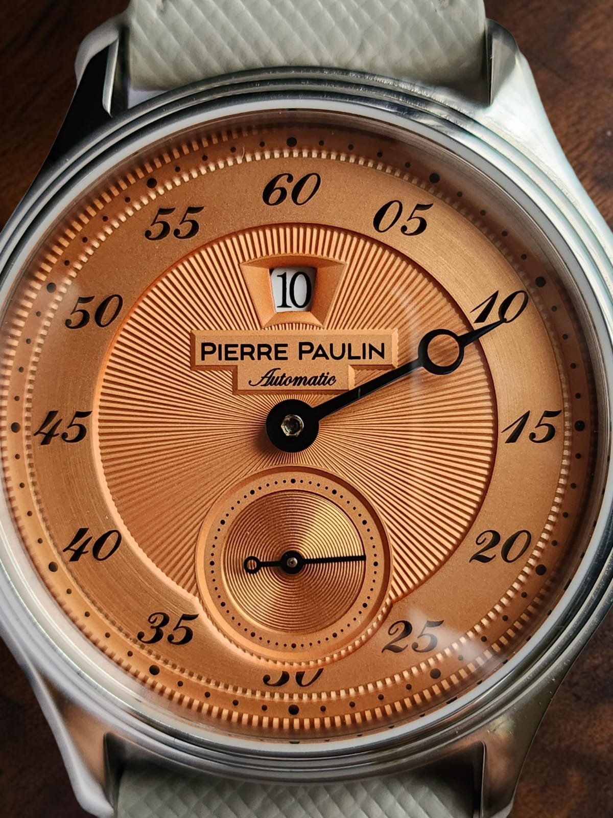 004 Merkur (Pierre Paulin) Jump Hour Salmon Dial Seagull ST17 Movement Inside - Image 5