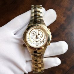 002 Seiko SNL038 Men's Coutura Kinetic White Dial Gold Tone Steel Chronograph